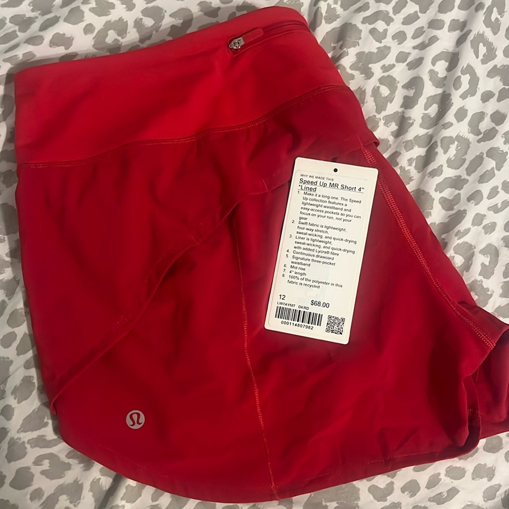 NWOT lululemon Speed Up Mid-Rise Shorts 4” Lined — Size 12 (Red)
